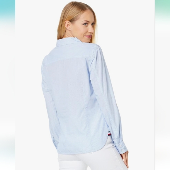 Tommy Hilfiger Women’s Cotton Pinstripe Button Down Shirt Blue Size Xl - Picture 4 of 10